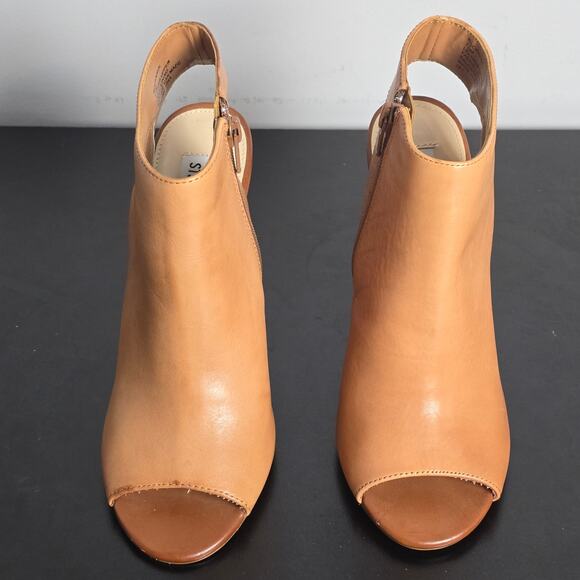 Steve Madden Size 7.5 M Tan Leather Peep Toe Slingback Booties - Picture 1 of 6
